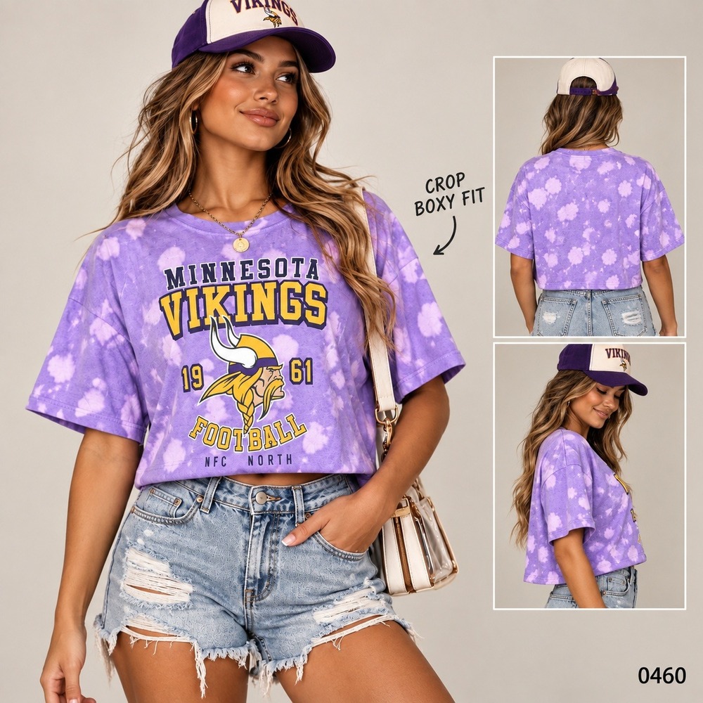 NFL Team Apparel Minnesota Vikings Purple Tie Dye Crop Top Graphic Tee M 0460